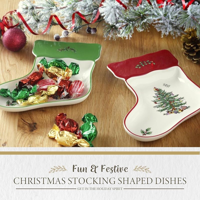 Spode Christmas Tree Stocking Dishes - Red & Green, Set of 2 (Variation 1579279)