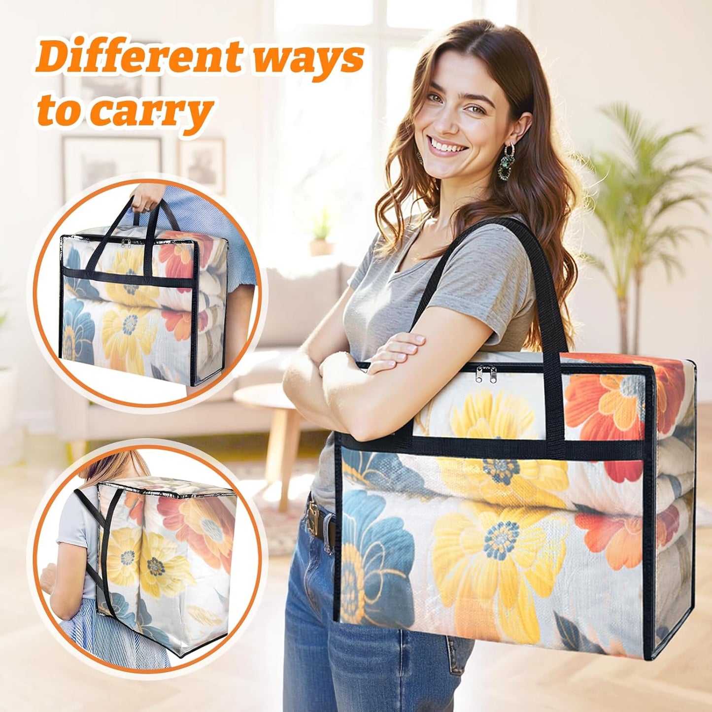 BlissTotes Clear Clothes Storage Bags - 4 Pack Foldable Under Bed Containers with Sturdy Zipper (40L)