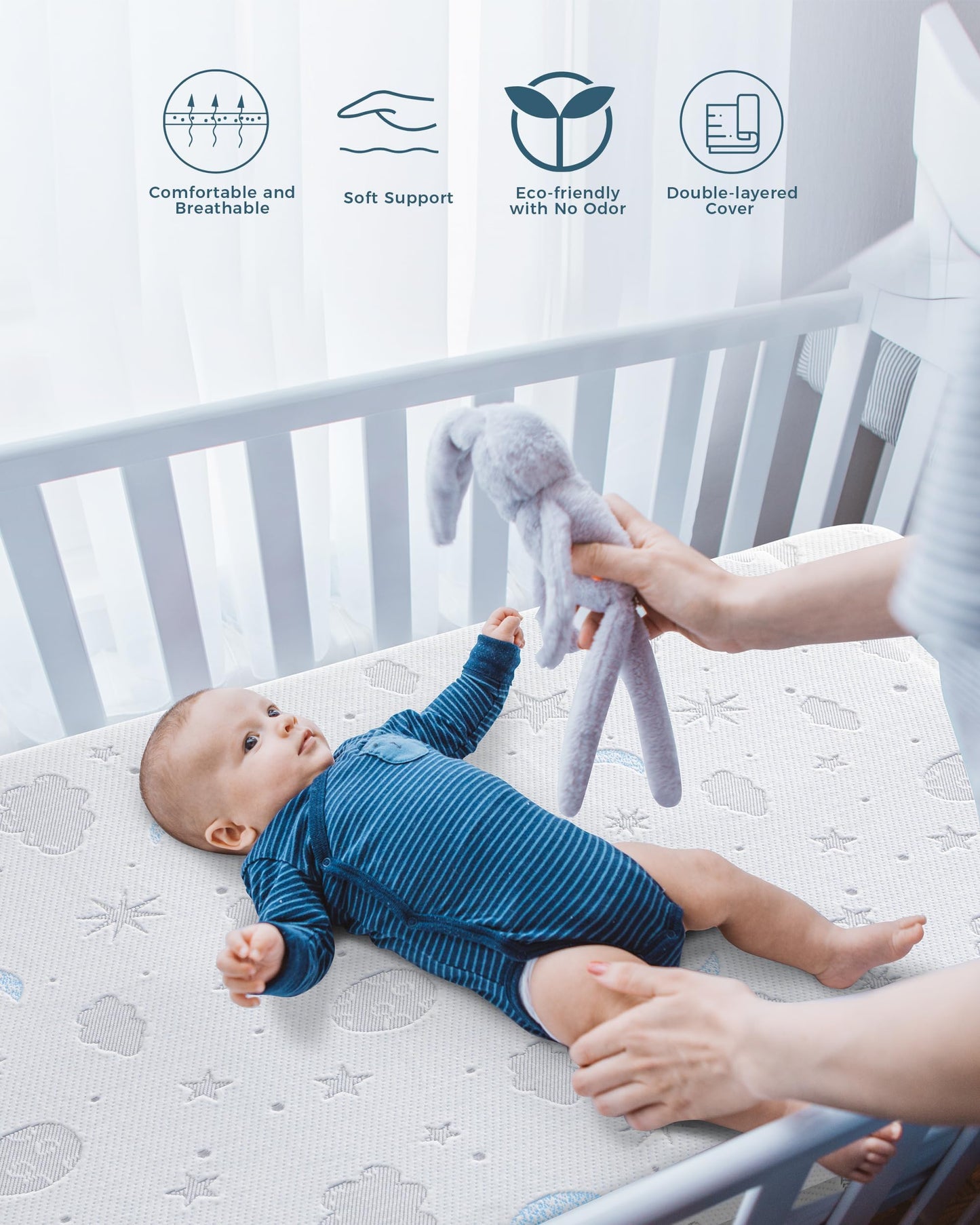 Pack and Play Mattress 38x26'' Breathable Soft Plush Memory Foam for Baby Toddler Travel Includes Removable Washable Cover Fits Play Pen Playard Pack n Play Mattress Topper Pad
