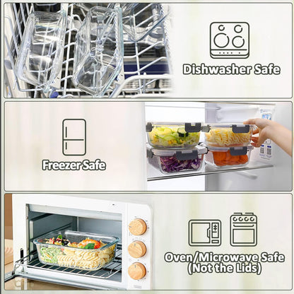 Skiennix Glass Meal Prep Containers - 30 Oz Airtight Lunch Containers with Snap Locking Lids | 5-Pack Set