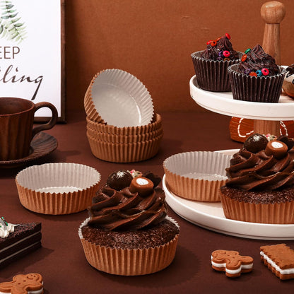 Uiifan Disposable Round Cupcake Liners - Microwave Safe Baking Cups for Cakes & Snacks | 50 Pack, Natural