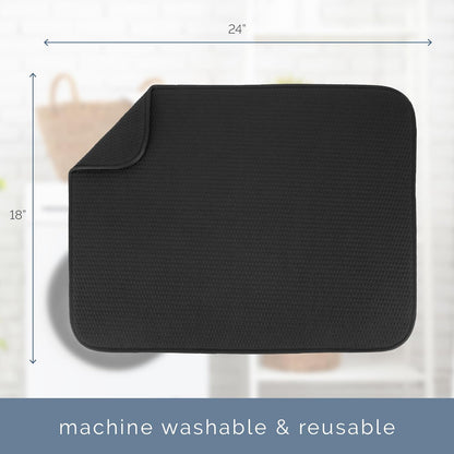S&T INC. XL Dish Drying Mat - Absorbent Microfiber Kitchen Counter Pad, 18” x 24”, Black Diamond Texture