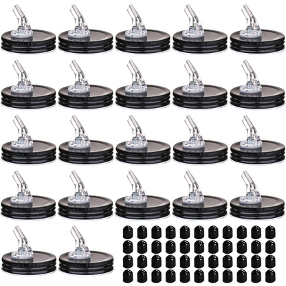 Mason Jar Pour Spouts. free flow Mason Jar Pour Spouts, mason jar for spout regular mouth size 70mm dispenser germination cover. Leak-Proof 22-Pack + 44 Black Lid Caps (22 Pack BlacK)
