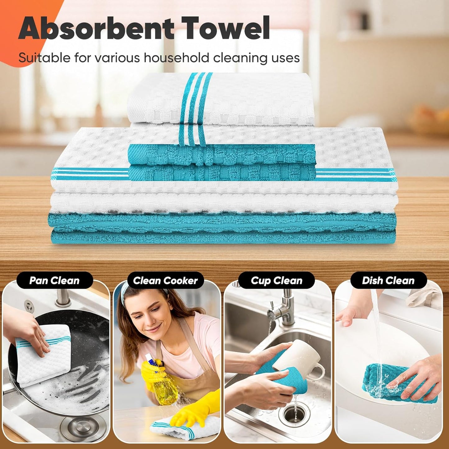 Skiennix Oven Mitts Set - 500°F Heat Resistant with Silicone Grip | Includes 2 Gloves, 2 Potholders & 8 Towels