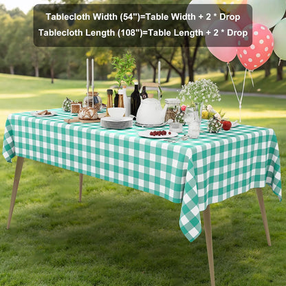 Smiry Teal Gingham Disposable Tablecloths - 3 Pack Heavy Duty Waterproof 54" x 108" Covers for Parties