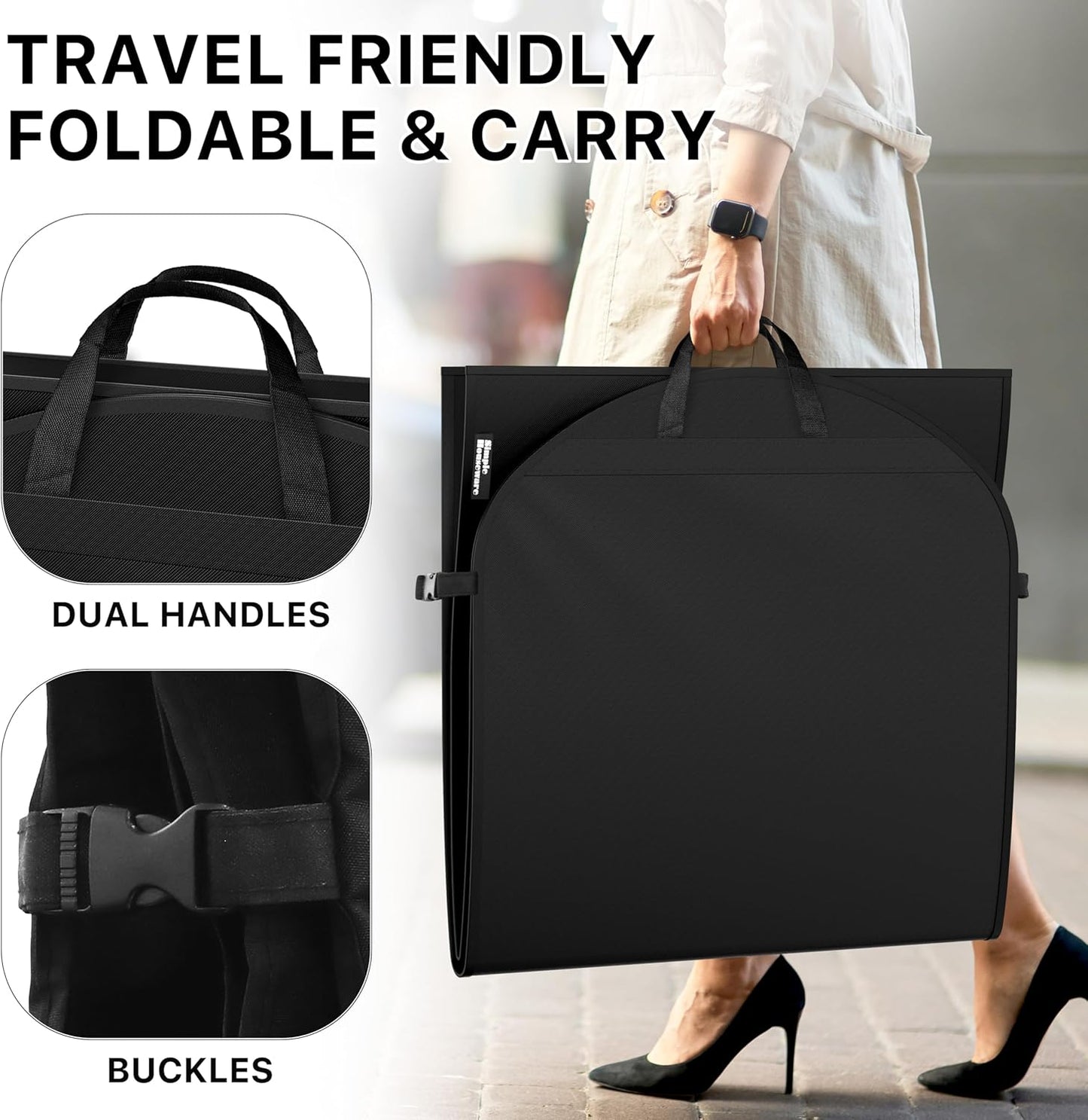 Simple Houseware 43" Travel Garment Bag - Heavy Duty 300D Polyester with Pockets for Suits & Dresses