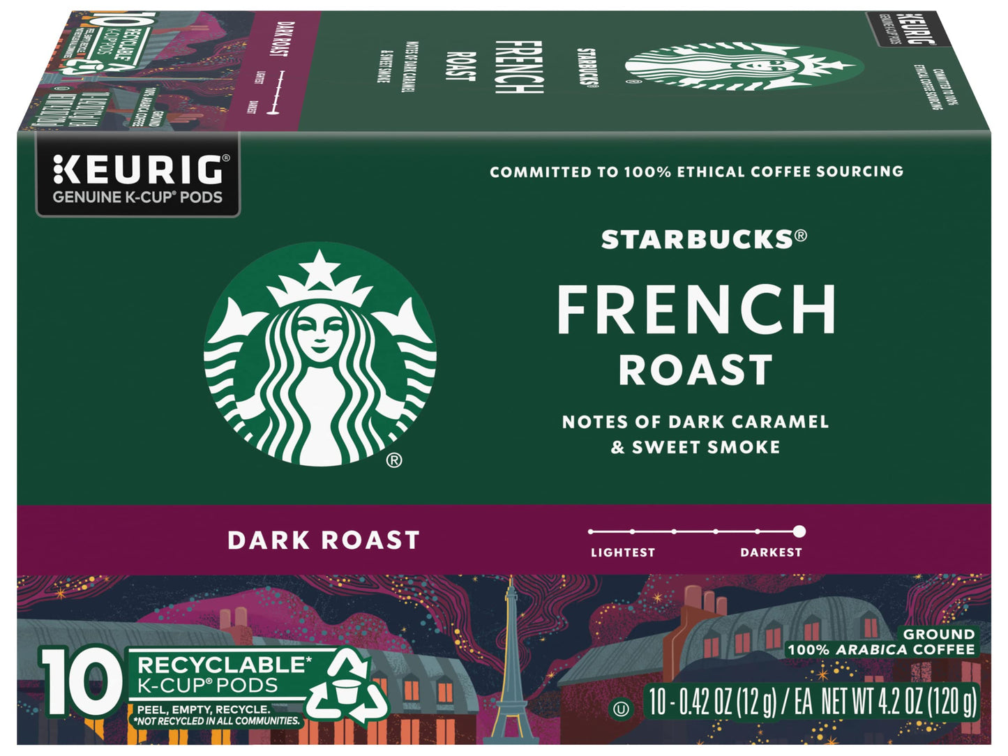 Starbucks Coffee K-Cup Pods, French Roast, Dark Roast Ground Coffee K-Cups for Keurig Brewers, 100% Arabica Coffee, 10 CT K-Cup Pods/Box (Pack of 3 Boxes)