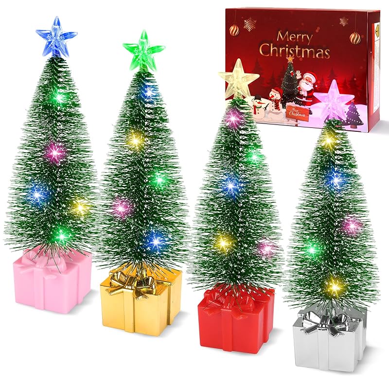 4Pcs Mini Christmas Tree with Lights 7.1" Tabletop LED Christmas Decor – 4 Pack (Variation: 4)