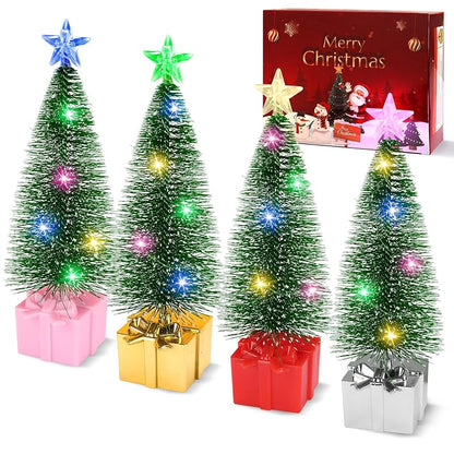 4Pcs Mini Christmas Tree with Lights 7.1" Tabletop LED Christmas Decor – 4 Pack (Variation: 4)