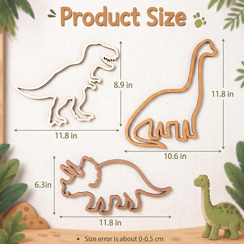 Three-Piece Wooden Dinosaur Wall Decor Set for Nursery