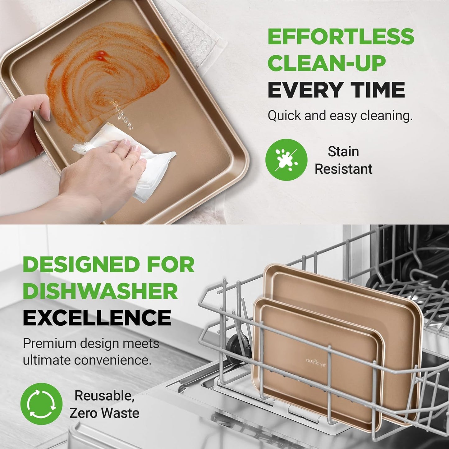 NutriChef Nonstick Baking Sheets - Durable 2-Piece Cookie Sheet Set | Easy to Clean, Oven Safe to 450°F