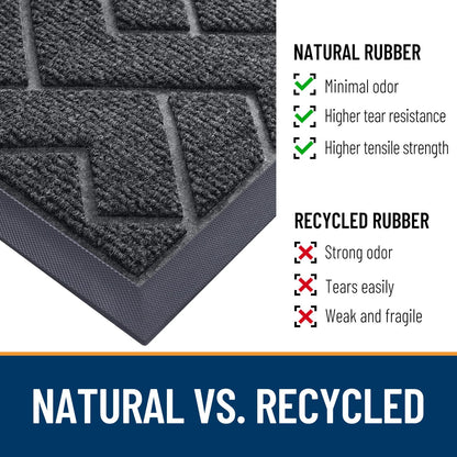 OLANLY Front Door Mat Indoor Outdoor Entrance, Waterproof All-Season, All-Weather Doormat, Sturdy Natural Rubber, Low Profile, Easy Clean Patio Porch Entryway Mat, Herringbone Brick (Grey, 36x24)