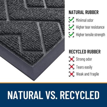OLANLY Front Door Mat Indoor Outdoor Entrance, Waterproof All-Season, All-Weather Doormat, Sturdy Natural Rubber, Low Profile, Easy Clean Patio Porch Entryway Mat, Herringbone Brick (Grey, 47x17)