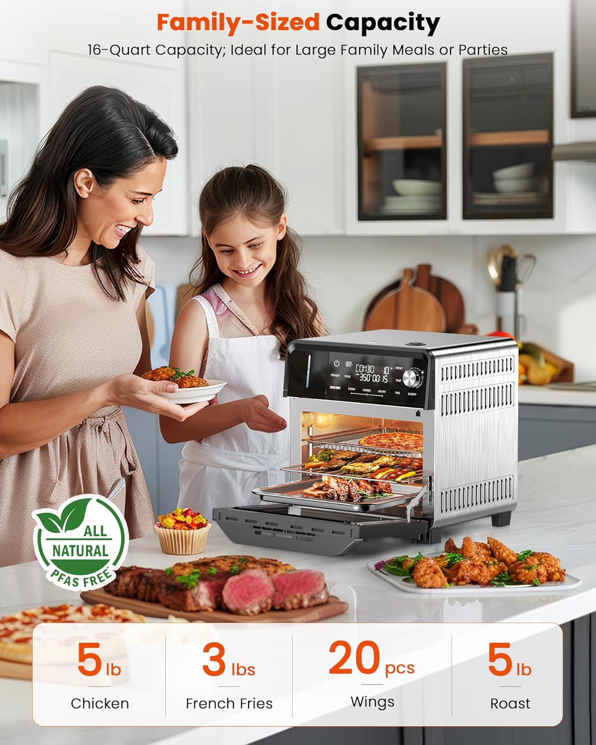 Nuwave Combi Steam Oven - Non-Toxic Stainless Steel Multi-Cooker with Air Fry & Sous Vide | 16 Quarts, 120 Presets