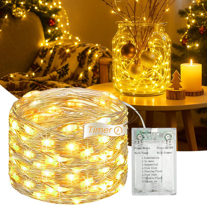 Skiennix 16FT Fairy Lights - 50 LED Battery Operated String Lights with Timer & 8 Modes | Warm White for Holiday Decor