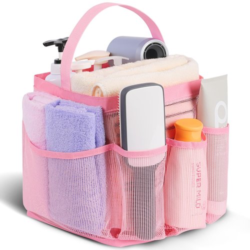 EUDELE Mesh Shower Caddy Portable for College Dorm Room Essentials,Portable Shower Caddy Dorm with 8-Pocket Large Capacity, Shower Bag for Beach, Swimming, Gym, Travel essentials, Pink