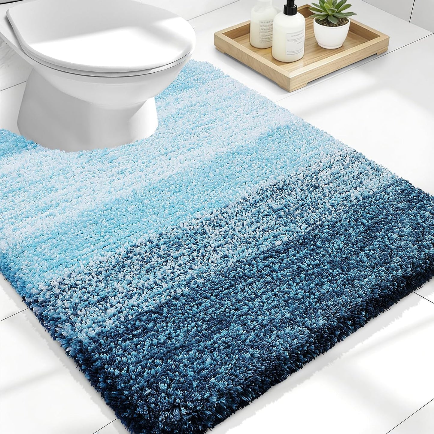 OLANLY Luxury U-Shaped Toilet Rugs - Extra Soft, Absorbent Microfiber Bath Mat | 24x20, Peacock Blue