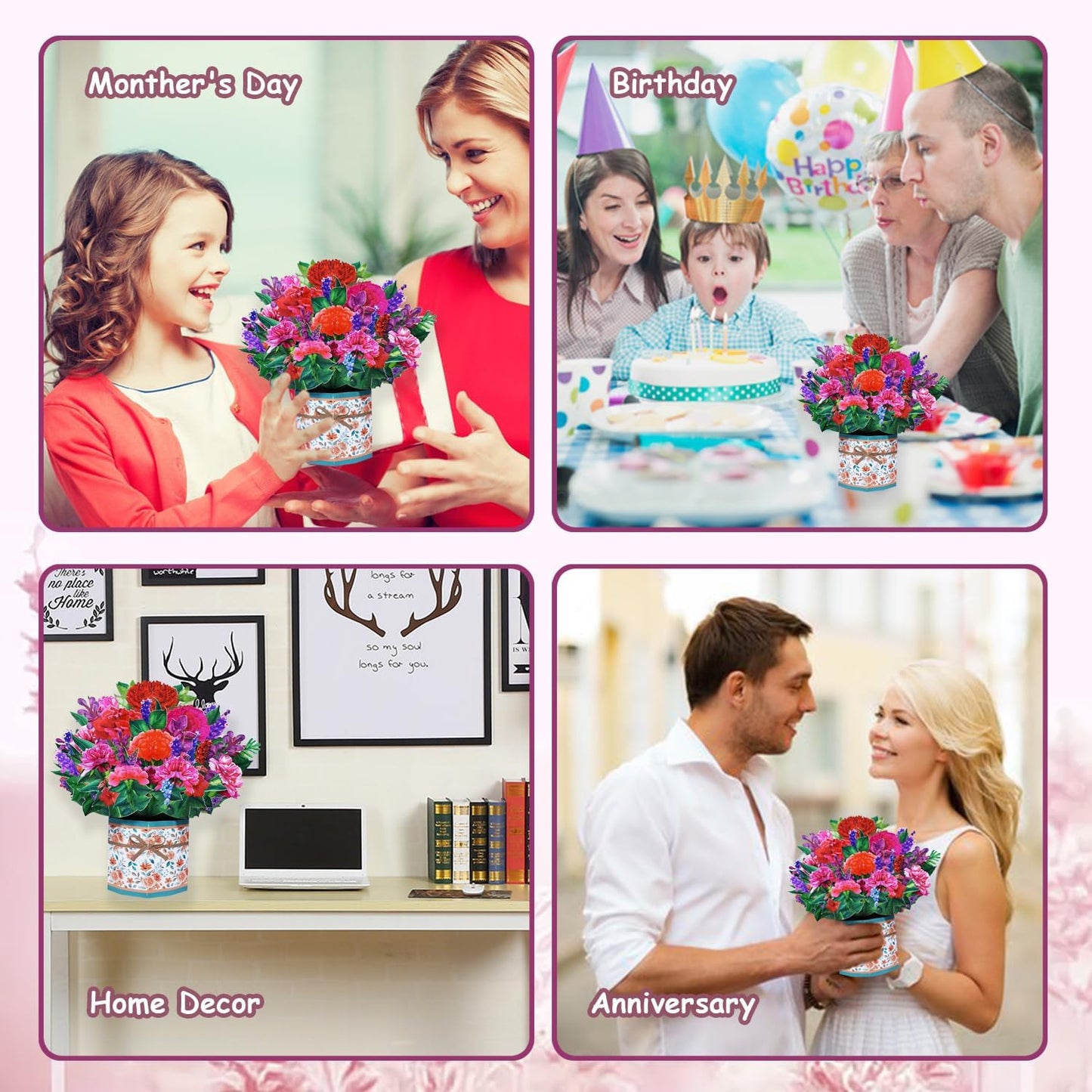 ROBBEAR 3D Carnation Bouquet Pop-Up Card - Perfect Greeting Card for Birthdays, Mother's Day & Anniversaries