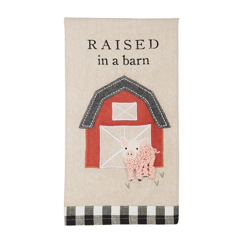 Mud Pie Farm Animal Applique Towel, Pig, 13" x 7"