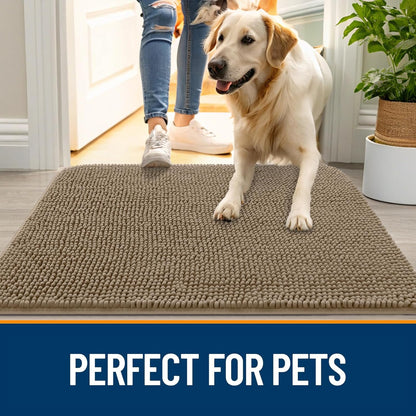 OLANLY Dog Door Mat - Absorbent Non-Slip Washable Chenille for Muddy Paws | 30x20 Tan Indoor Entryway Carpet