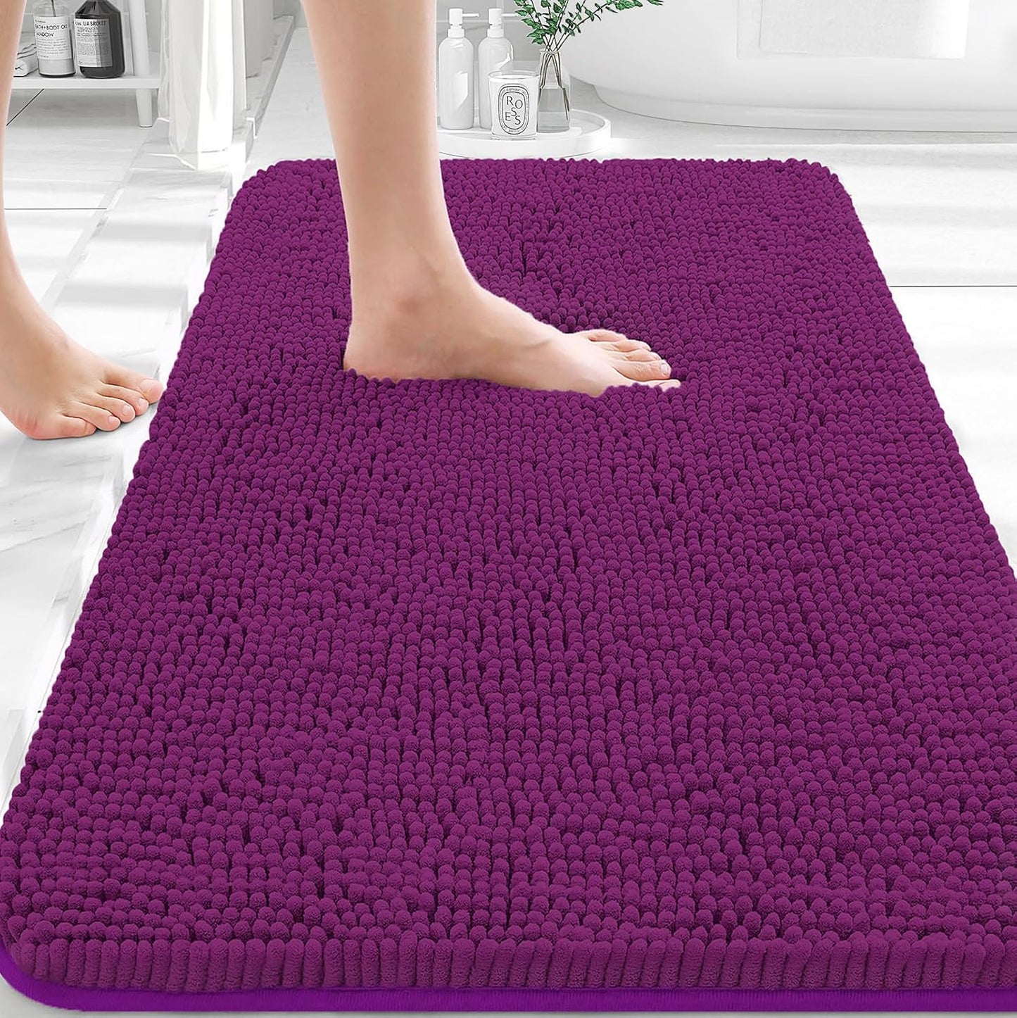 OLANLY Bathroom Rugs - Extra Soft Absorbent Chenille Mats | Quick-Dry, Machine Washable, 36x24, Purple