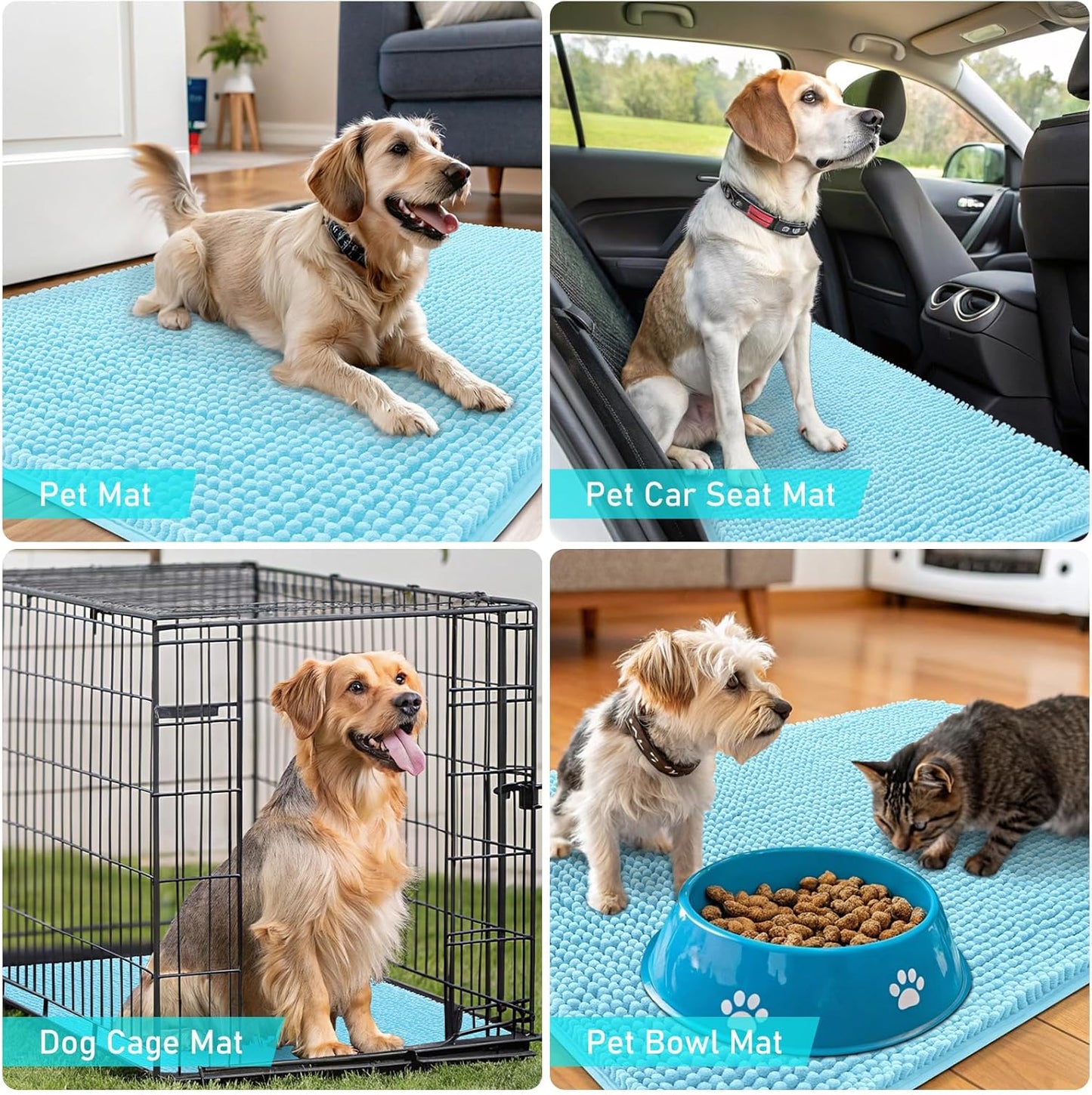 OLANLY Dog Door Mat - Absorbent Non-Slip Mud Mat for Indoor Use | 30x17 Inches, Quick Dry Chenille, Blue