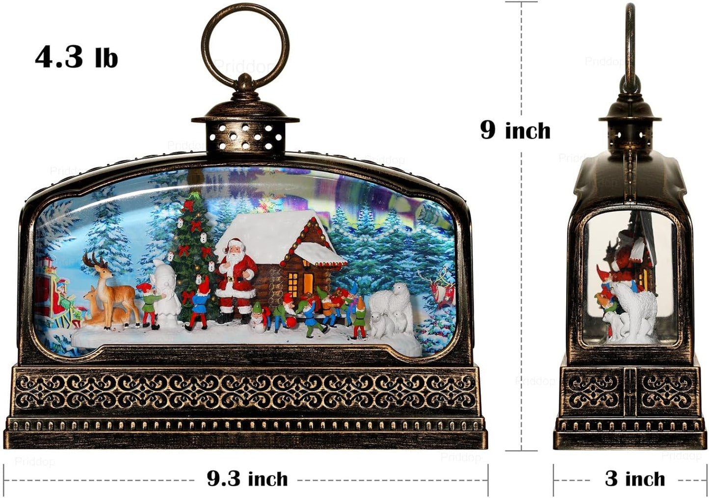 Priddop Christmas Snow Globe - Santa Claus & Snowman Decoration with Timer & Music | USB/Battery Operated