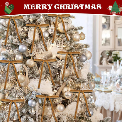 Skiennix 24 Pcs Velvet Bows - Elegant Khaki Christmas Tree Ornaments | 5”x7” Pre-Tied Holiday Décor