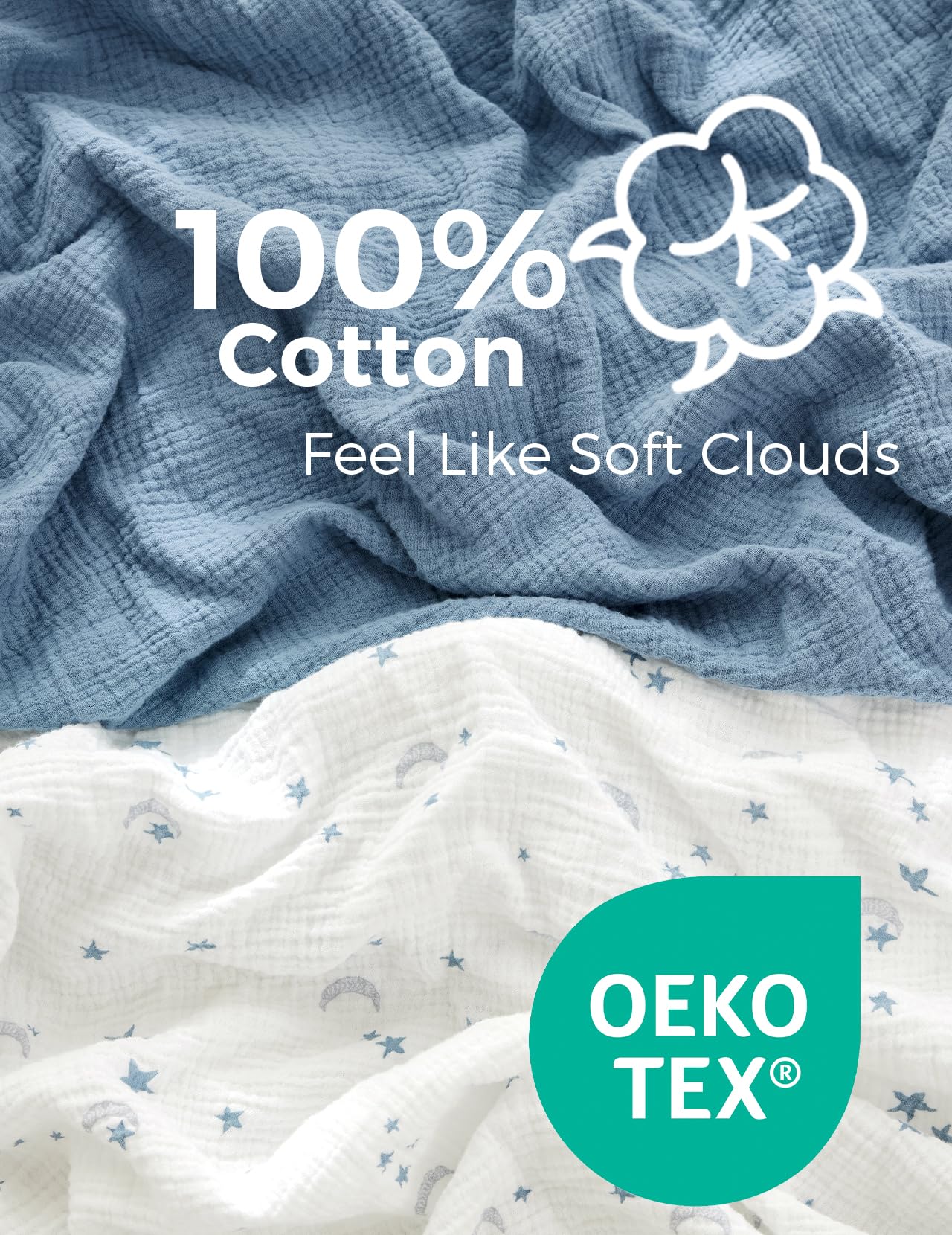 Momcozy Muslin Standard Fitted Crib Sheets, 52"x28", 2 Pack Soft Breathable Natural Cotton Baby Mattress Sheet, 360° Mattress Wrapping No Slip Boys Girls Neutral Toddler Bed Sheet, Blue Star Moon