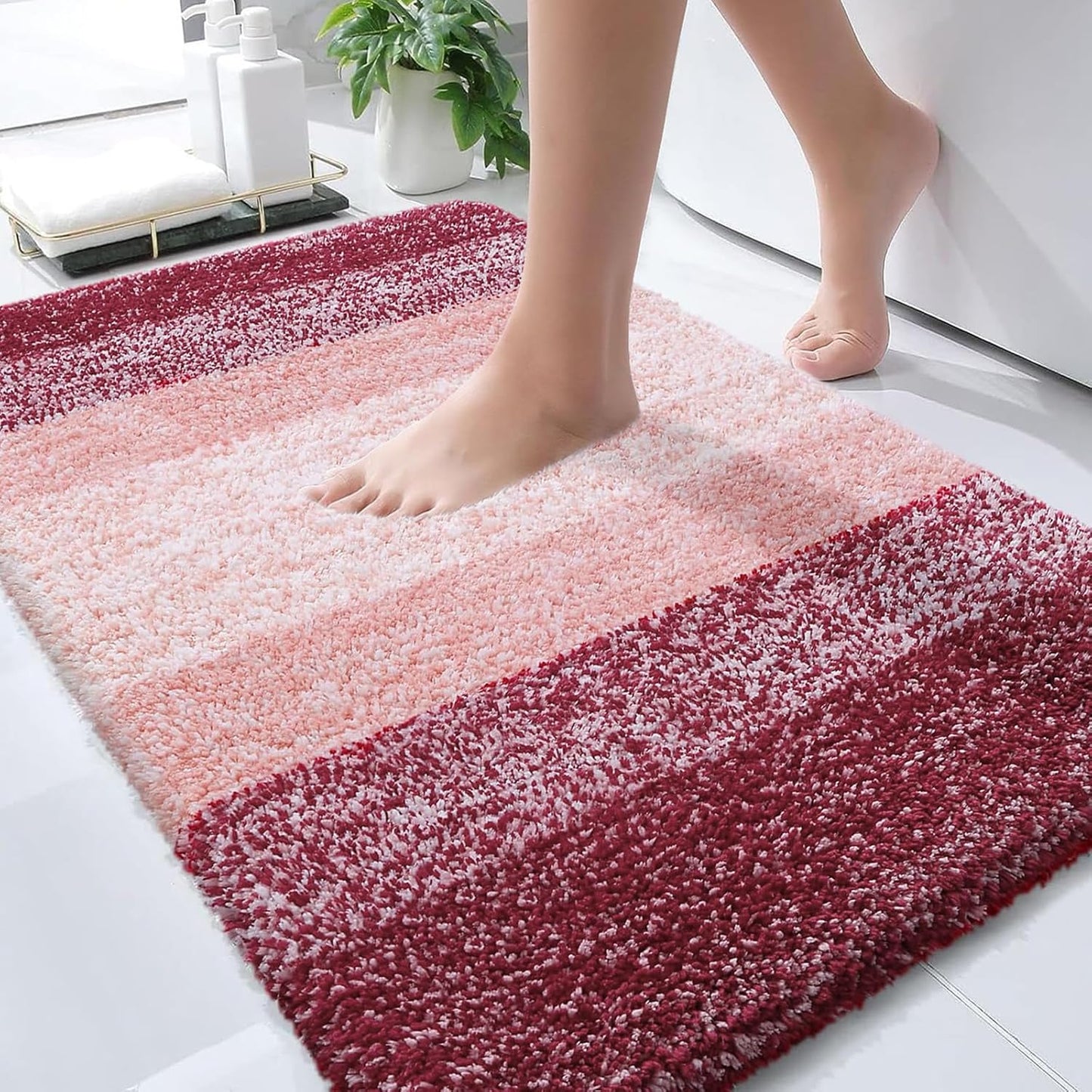 OLANLY Bathroom Rugs - Extra Soft Microfiber Mat 36x24 | Quick Dry & Machine Washable, Red