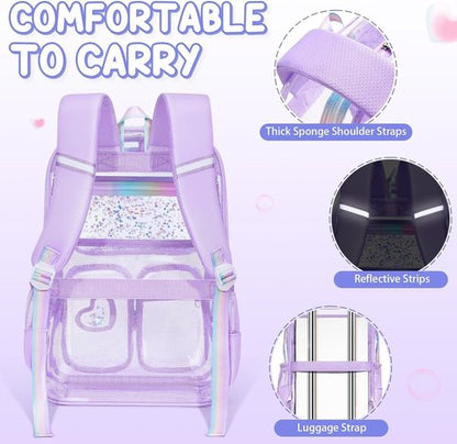Fimibuke Clear Backpack - Heavy Duty PVC Transparent Bookbag for Girls | Includes Lunch Box & Pencil Case