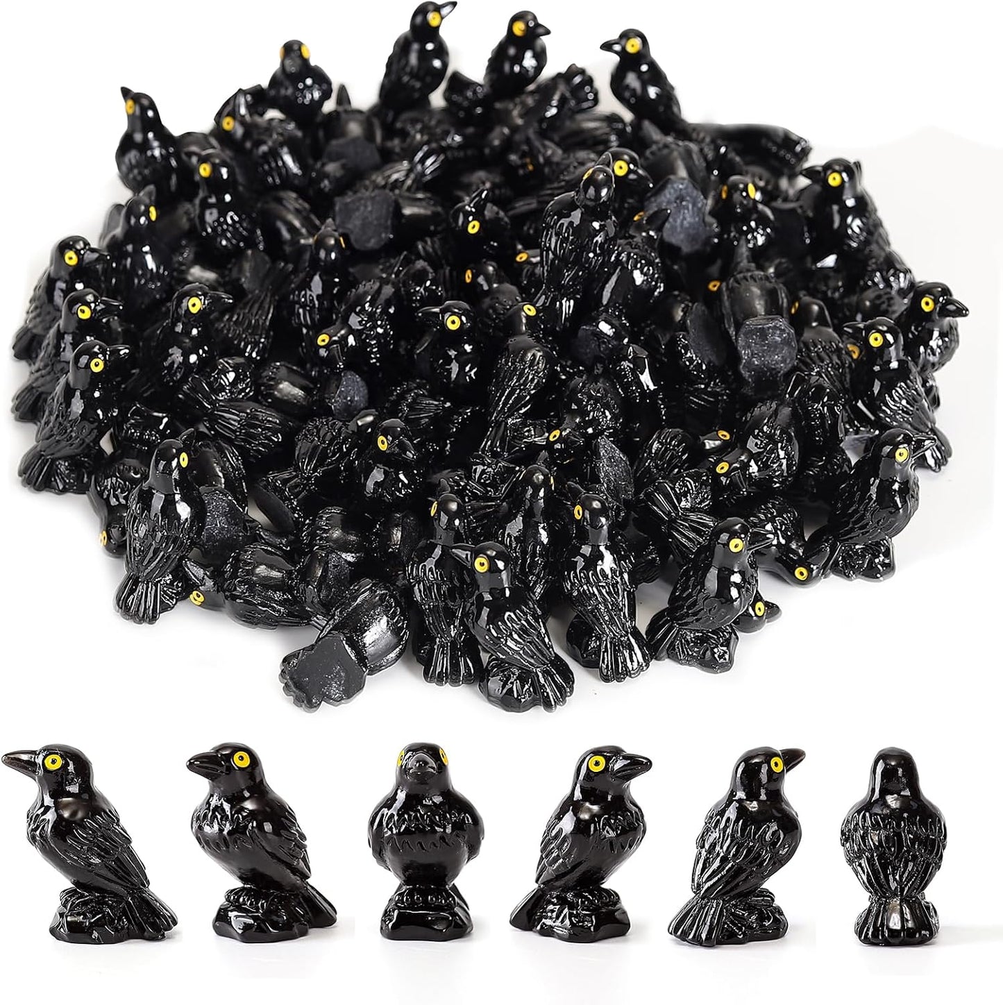 Skiennix Mini Resin Crows - 50 Pcs Realistic Black Raven Figurines for Gothic Halloween Decor | DIY Crafts