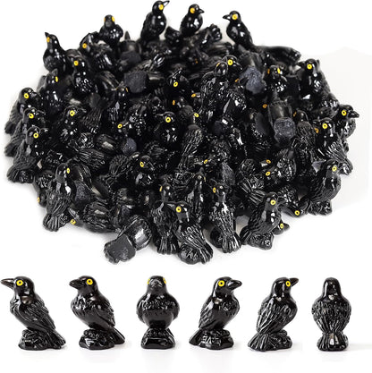 Skiennix Mini Resin Crows - 50 Pcs Realistic Black Raven Figurines for Gothic Halloween Decor | DIY Crafts