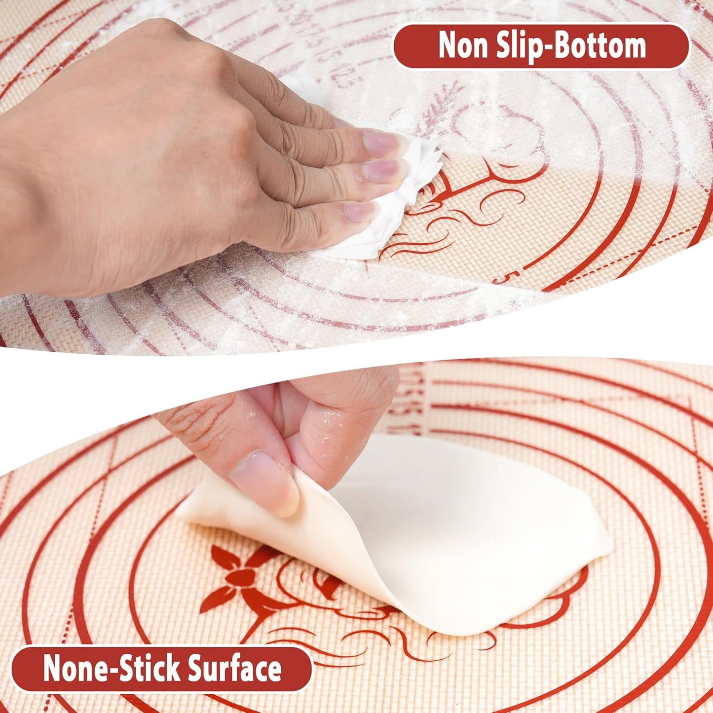 Silicone Baking Pastry Dough Mat - Non-Slip Rolling Surface with Measurement Guides | 20x28 Inch Reusable Kneading Board