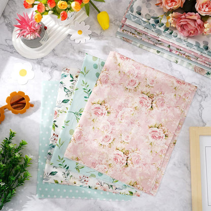 Whaline 12Pcs Cotton Fabric Bundles - Floral Greenery Prints | 18 x 22 Inch Fat Quarters for DIY Crafting