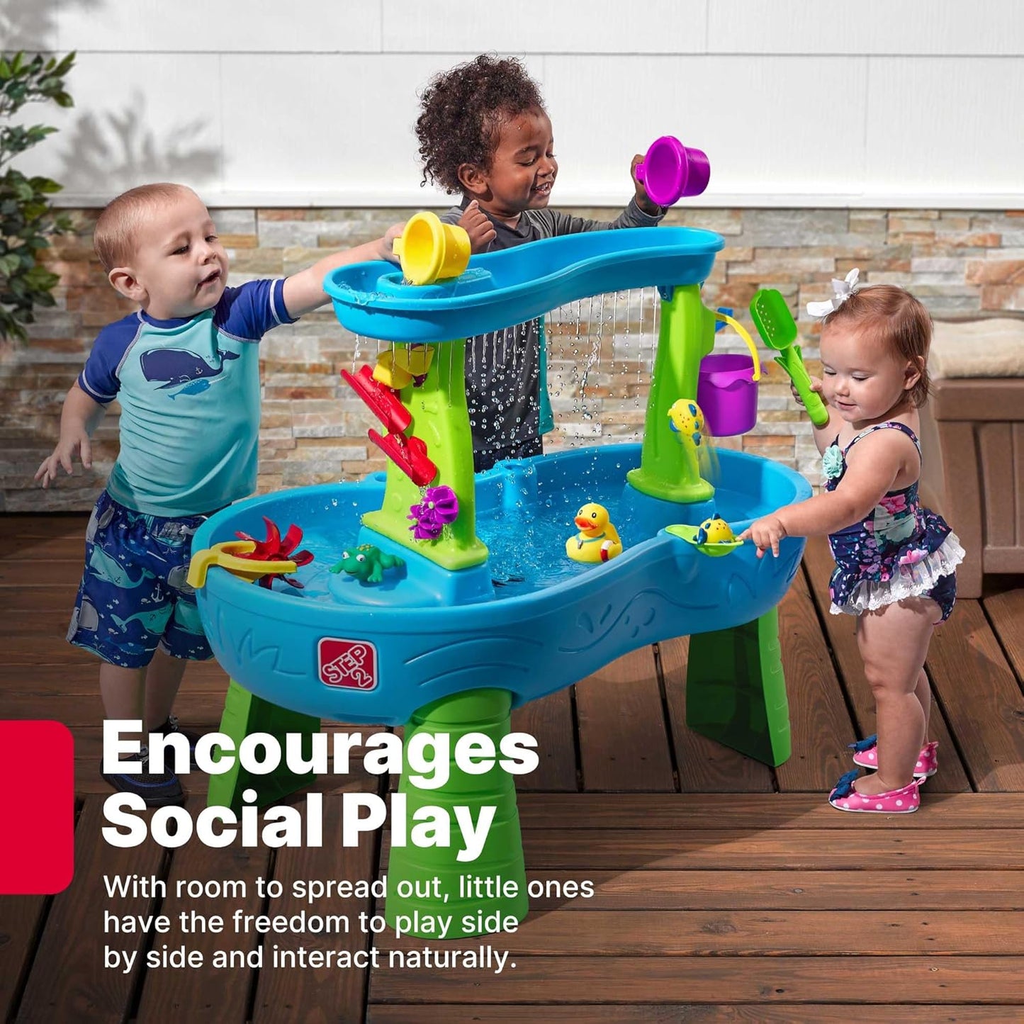 Step2 Rain Showers Splash Pond Water Table - Kids Sensory Playset with 13 Accessories | Blue & Green, Ages 1.5+