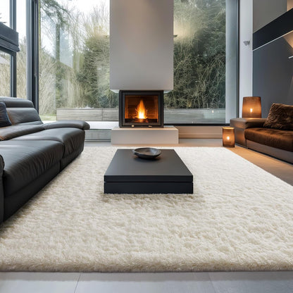 Ophanie Area Rugs - Large 9x12 Ivory Shag Carpet | Thick, Soft Indoor Rug for Living Room & Nursery Decor