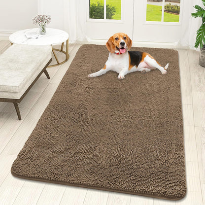 OLANLY Dog Door Mat - Absorbent Non-Slip Chenille Mat for Muddy Paws | 59x32 Tan Indoor Entryway Carpet