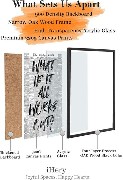iHery Framed Wall Art - Natural Black Oak 12x16in Motivational Canvas Decor for Bedroom & Living Room