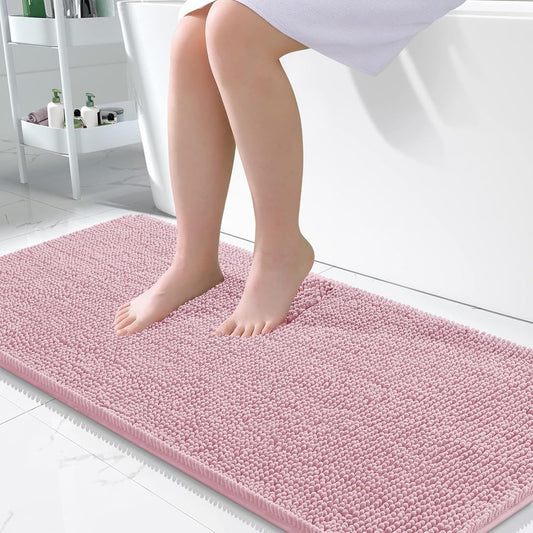 OLANLY Bathroom Runner Rugs - Soft Absorbent Chenille Bath Mats | Quick-Dry, Machine Washable, 47x24, Dusty Rose