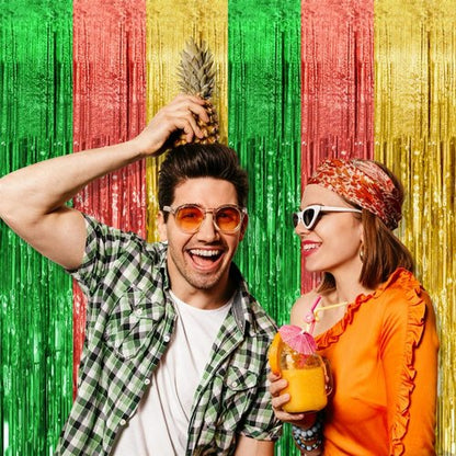 Hawaii Backdrop Party Decorations - 2 Pack Tinsel Curtain for Vibrant Summer Celebrations | Photo Booth Decor