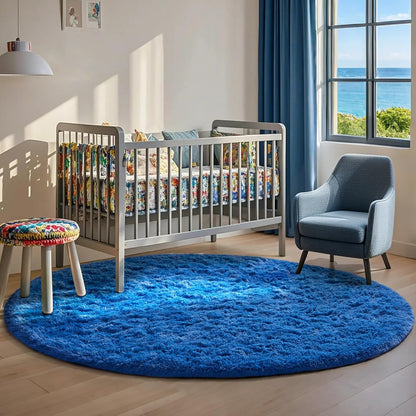 Ophanie Round Rug - 6Ft Blue Circle Area Rug | Fluffy Soft Shaggy Carpet for Kids' Rooms