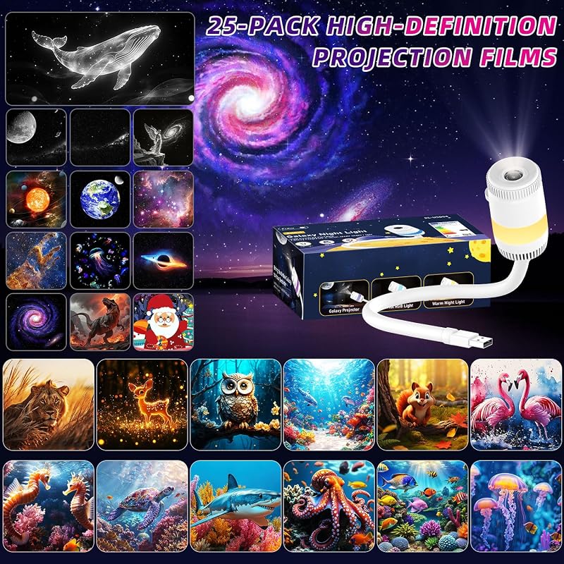 2-in-1 Galaxy & Ocean Projector for Bedroom – 4K Discs, 360° Rotating Night Light