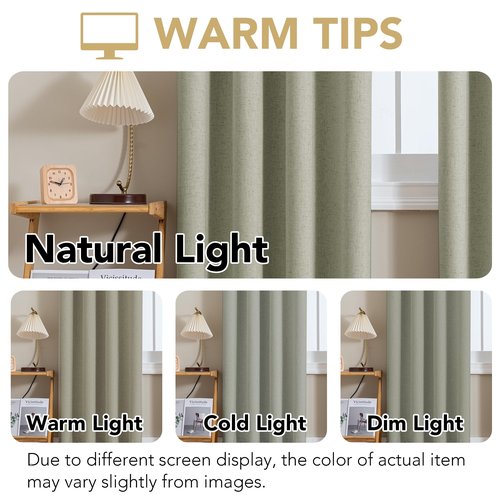 H.VERSAILTEX Linen Curtains 100% Blackout Curtains for Bedroom 84 inch Long Full Light Blocking Nature Linen Blended Window Curtains for Living Room Nickel Grommet (2 Panels, Heathered Tea)
