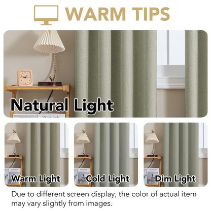 H.VERSAILTEX Linen Curtains 100% Blackout Curtains for Bedroom 84 inch Long Full Light Blocking Nature Linen Blended Window Curtains for Living Room Nickel Grommet (2 Panels, Heathered Tea)
