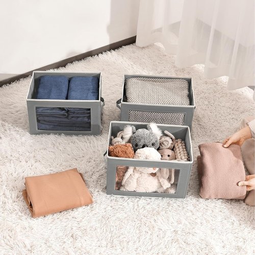 Homsorout Large Storage Box Set - 6 Pack Foldable Closet Organizers with Lids | Decorative Grey Bins