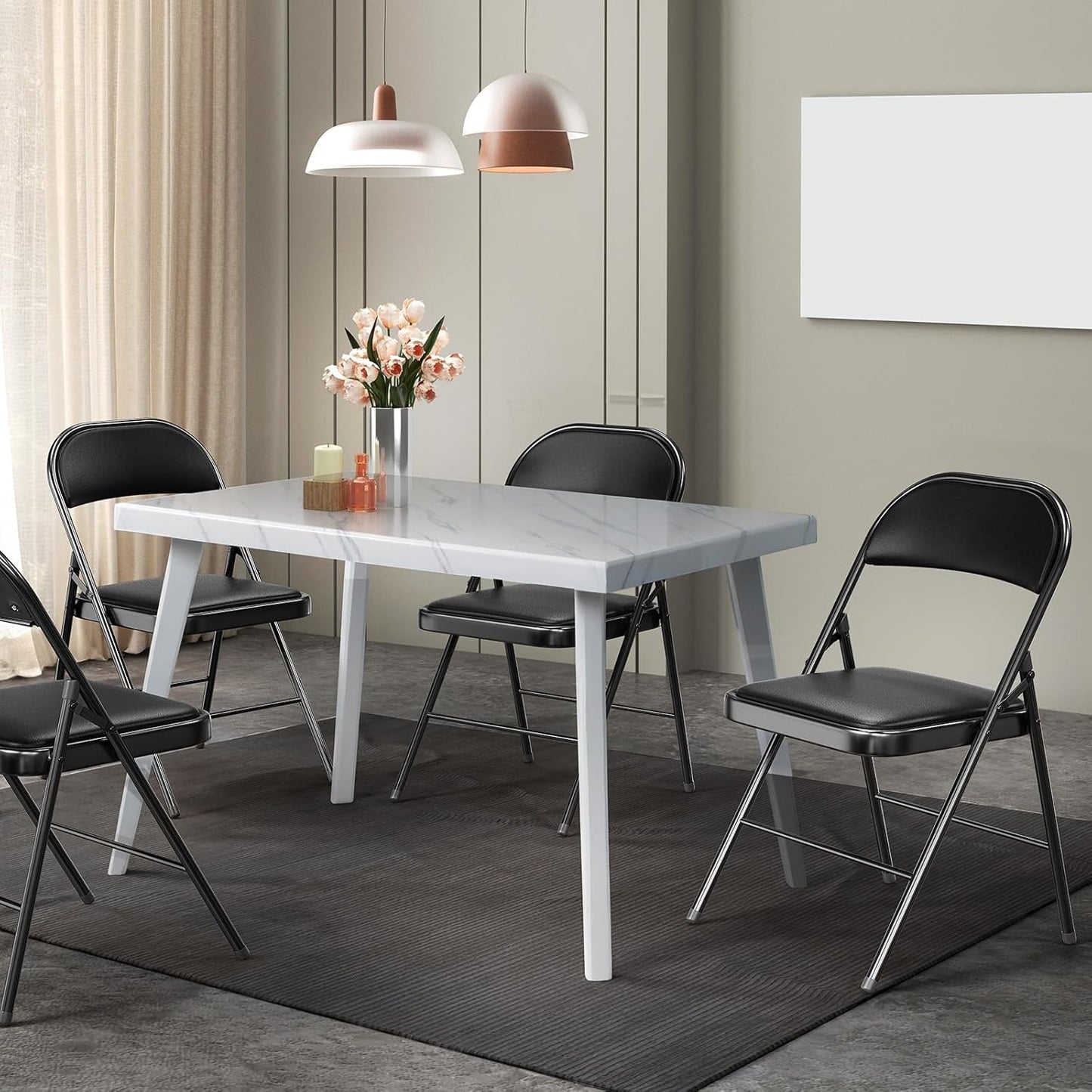 VINGLI Folding Chairs - 6 Pack with Padded Seats & Metal Frame, 350 lbs Capacity, Black
