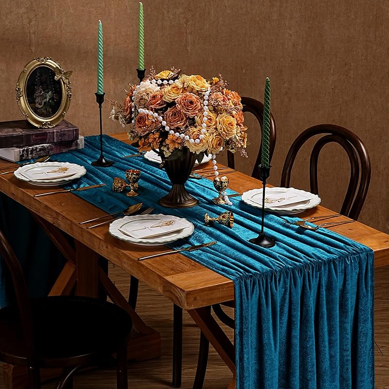 Peacock Blue Velvet Table Runner 20x120 Inches - 2-Pack, Luxury Wedding Decor (Variation: Peacock Blue+20"x120"-2pcs)