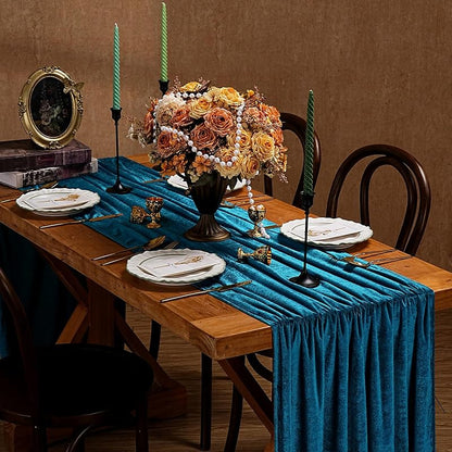Peacock Blue Velvet Table Runner 20x120 Inches - 2-Pack, Luxury Wedding Decor (Variation: Peacock Blue+20"x120"-2pcs)