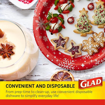 Glad Red Snowflake 7-Inch Disposable Paper Plates, 30 Count - Variation Red+7 Inch